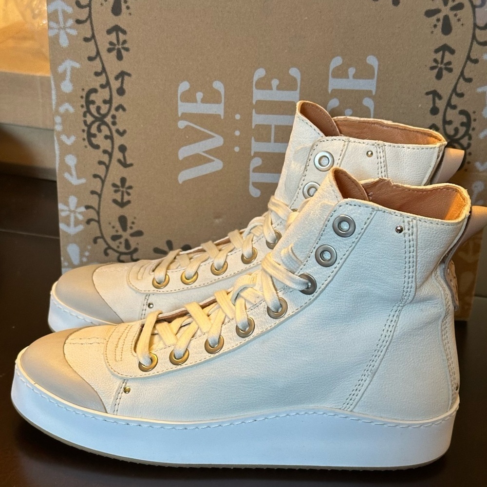 NIB We The Free Saturday Hightop Leather Sneaker 7 White Crackle
